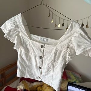 zara trf linen white button down top